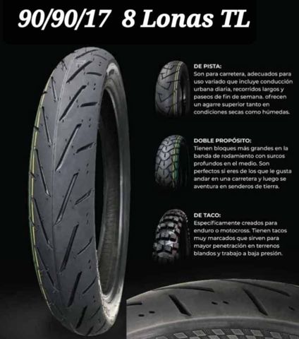 Cauchos 90/90/17 8 lonas Marca Autoasia para montar con valvula