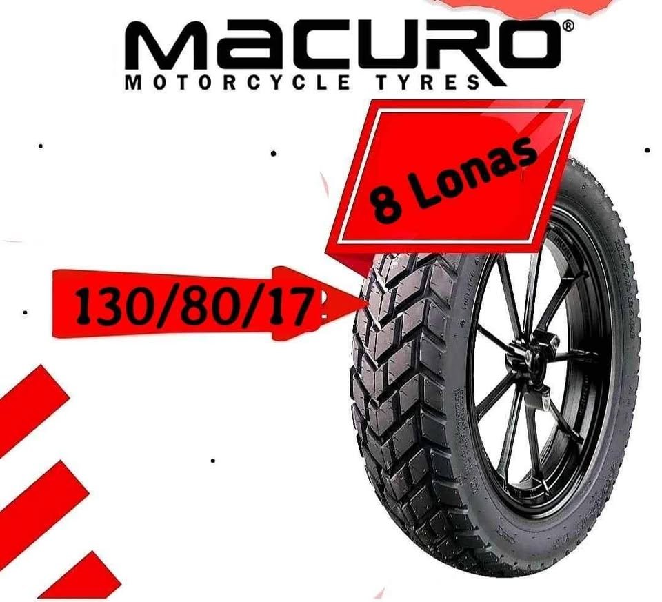 Cauchos 130/80/17 8 Lonas Marca Macuro uso con valvula o tripa