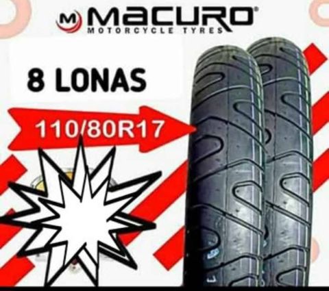 Cauchos 110/80/17 de 8 lonas Marca Macuro