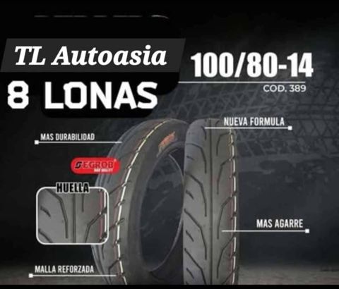 Cauchos 100/80/14 8 lonas para montar con valvula